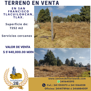 Terreno en Venta en San Francisco Tlacuilohcan Yauhquemehcan