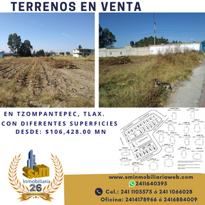 Se venden 24 lotes económicos en el centro de Tzompantepec, Tlax.