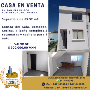 Casa en Venta en San Francisco Totimehuacan Puebla