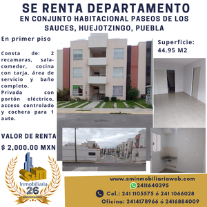 Se renta cómodo departamento en Huejotzingo, Puebla