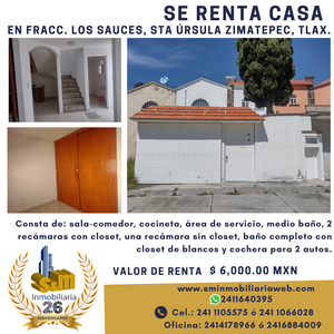 Se renta casa en Santa Úrsula Zimatepec, Tlax.