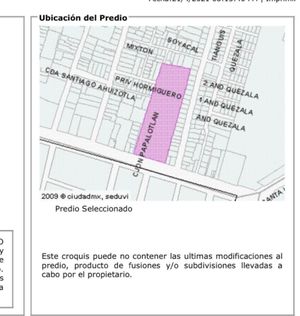 TERRENO VENTA SANTIAGO  AHUIZOTLA  AZCAPOTZALCO