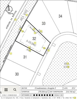 Plano del lote 32 de Aragon I.  Con medidas