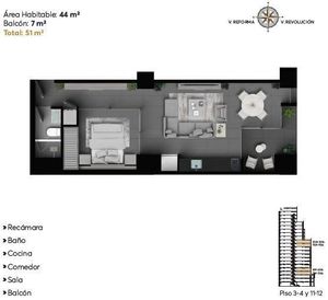 Bonito Departamento 42 m2, Balcón, Tabacalera, Cuautémoc
