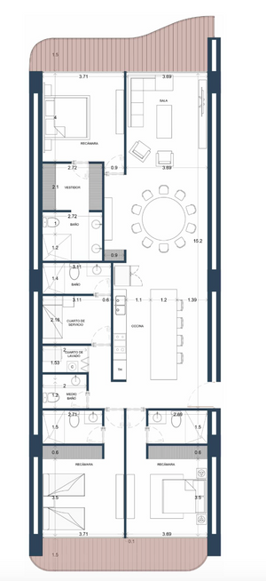 PENTHOUSE EN PREVENTA EN TORRE INSIGNIA, CANCÚN. MOD. C: 3 RECÁMARAS