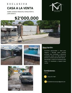 Inversión! Casa en venta sobre avenida principal Loma bonita