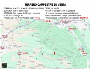 Terreno en Venta, Sierra de Santiago, San José de las Boquillas.