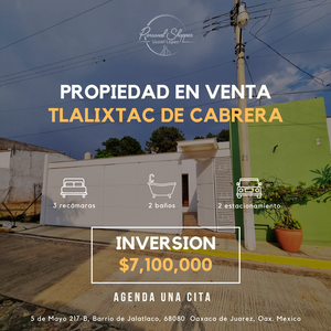 SE VENDE CASA EN FRACCIONAMIENTO PRIVADO EN TLALIXTAC DE CABRERA OAXACA