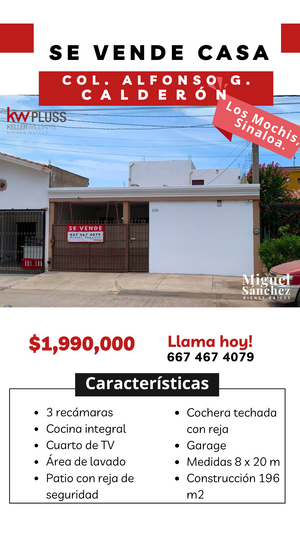 SE VENDE CASA EN  COL. ALFONSO G. CALDERÓN EN LOS MOCHIS