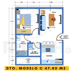 DEPARTAMENTO EN VENTA EN TORRE FLAMINGO 407 MODELO C NIVEL 3