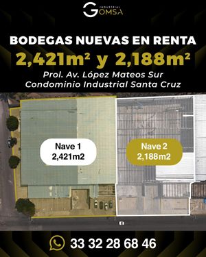 Bodega renta 2,421m2 Condominio Industrial Santa Cruz