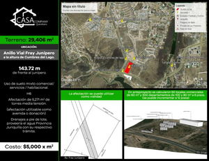 Terreno de 29,406 m2 COMERCIAL H6, Anillo Vial Fray Junípero x Cumbres del Lago