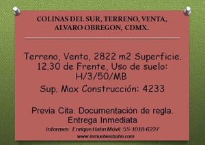 COLINAS DEL SUR, TERRENO, VENTA, ALVARO OBREGON, CDMX