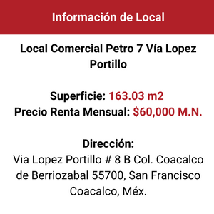 Renta de Local en Coacalco de Berriozabal.