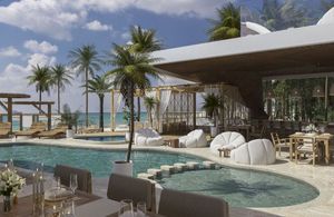 Condo con terraza y vista a la laguna club de playa, salon de cine