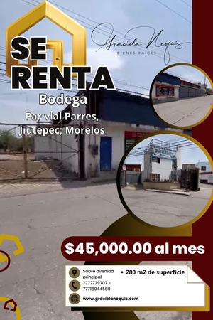 Bodega de 280m2 en Par Vial Jiutepec; Morelos. Cod.-  240