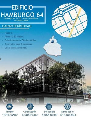 Edificio en renta 5,500 m2 en Hamburgo, Juarez, Cuauhtémoc, CDMX