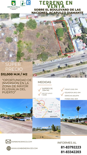 SE VENDE TERRENO UBICADO EN BLVD DE LAS NACIONES, ACAPULCO DIAMANTE