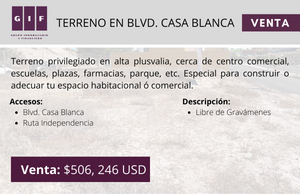 ATENCIÓN INVERSIONISTAS | TERRENO EN BLVD. CASA BLANCA| 779 M2 |$506,246 DOLARES