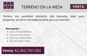 ATENCIÓN INVERSIONISTAS | TERRENO EN LA MESA| 3,635 M2 | $2,362,750 DOLARES