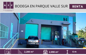 BODEGA EN RENTA EN PARQUE VALLE SUR | 2,200 M2 | $18,066 USD