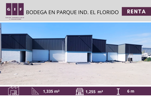 BODEGA EN RENTA EN PARQUE INDUSTRIAL EL FLORIDO | 1,255 M2