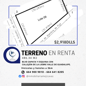 Terreno en Renta en Valle de Guadalupe