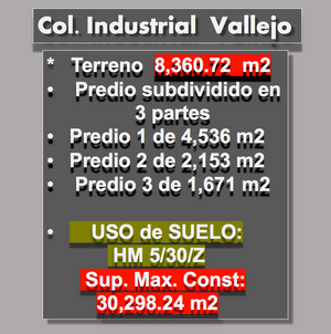 TERRENO HABITACIONAL. 8,360 m2 U.S. HM 5/30/Z   Industrial Vallejo.