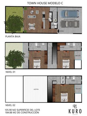 KURO Temozón, townhouse en venta de 3 recámaras Mérida